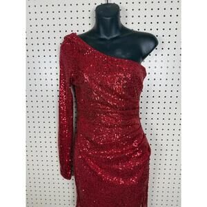 Windsor One-Shoulder Red Sequin Evening Dress